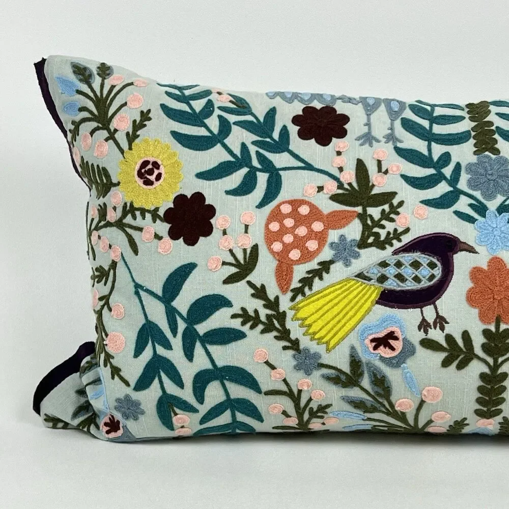 Elle Tahari Home Embroidered Pillow & Insert Rectangular Birds Florals 14